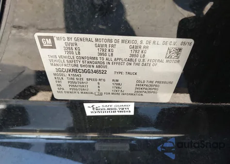 2016 Chevrolet Silverado 1500 1Lt z USA, uszkodzony, nr VIN 3GCUKREC3GG346522